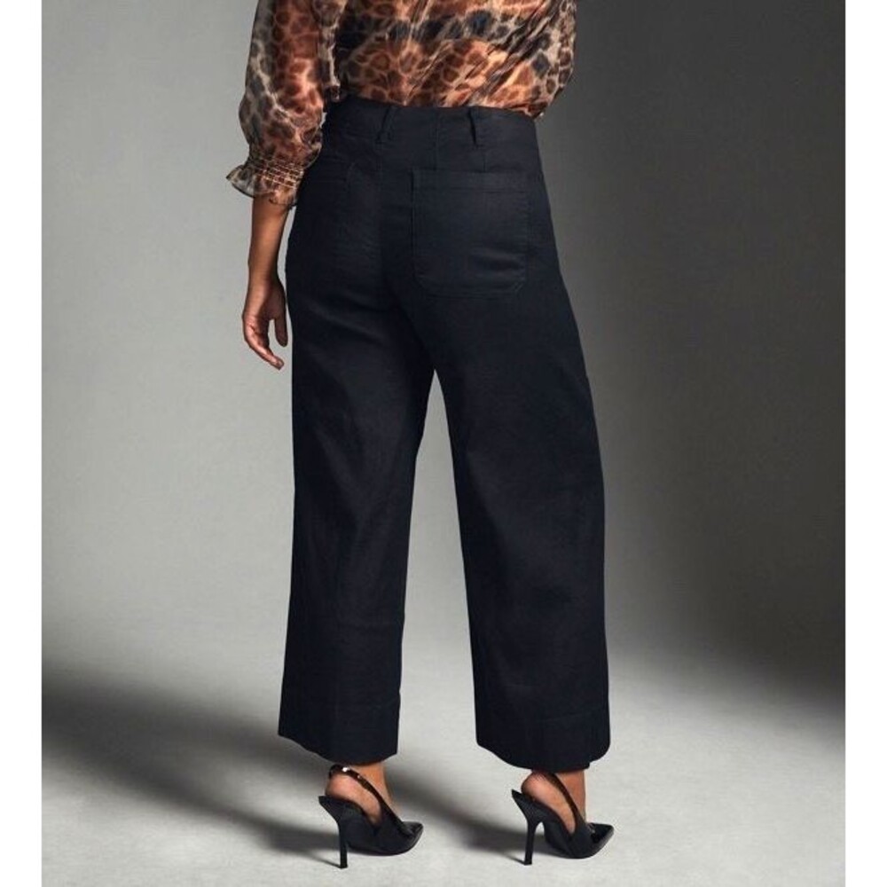 MAEVE Anthropologie The Colette Wide-Leg Crop Pants Linen Blend Black 32T (34) - Picture 2 of 7